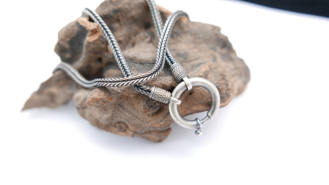 ★FLARE UP★ Braided Handmade Necklace FL730White 3mm Foxtail Chain Braid Chain Viking Necklace 925 Sterling
