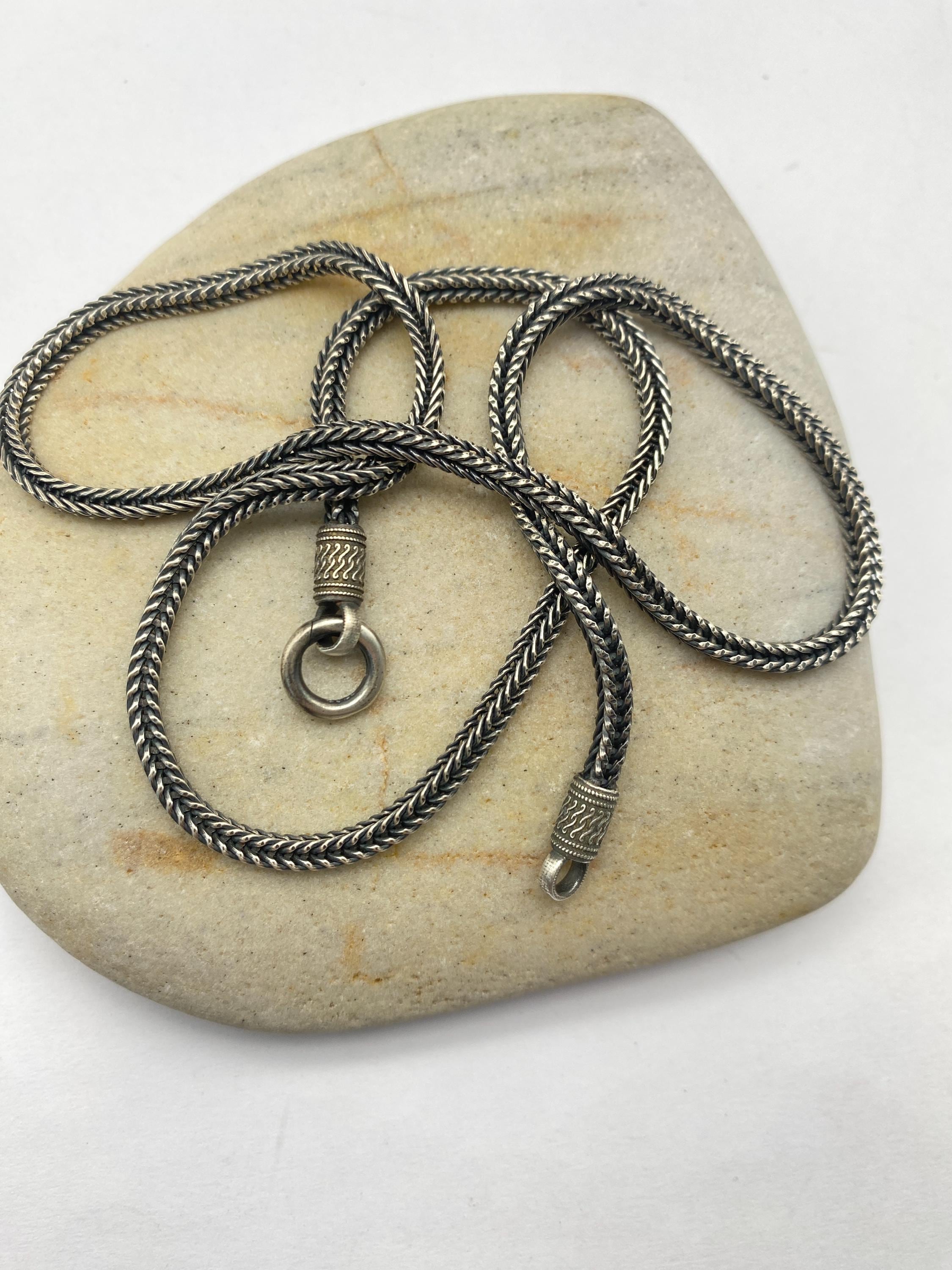 3mm Foxtail Chain Braid Chain Viking Necklace 925 Sterling Silver