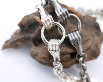 Gotische herenketting Zware ketting Handenketting en armband 925 sterlingzilver Handgemaakte zilveren ketting Vuistketting 10 mm