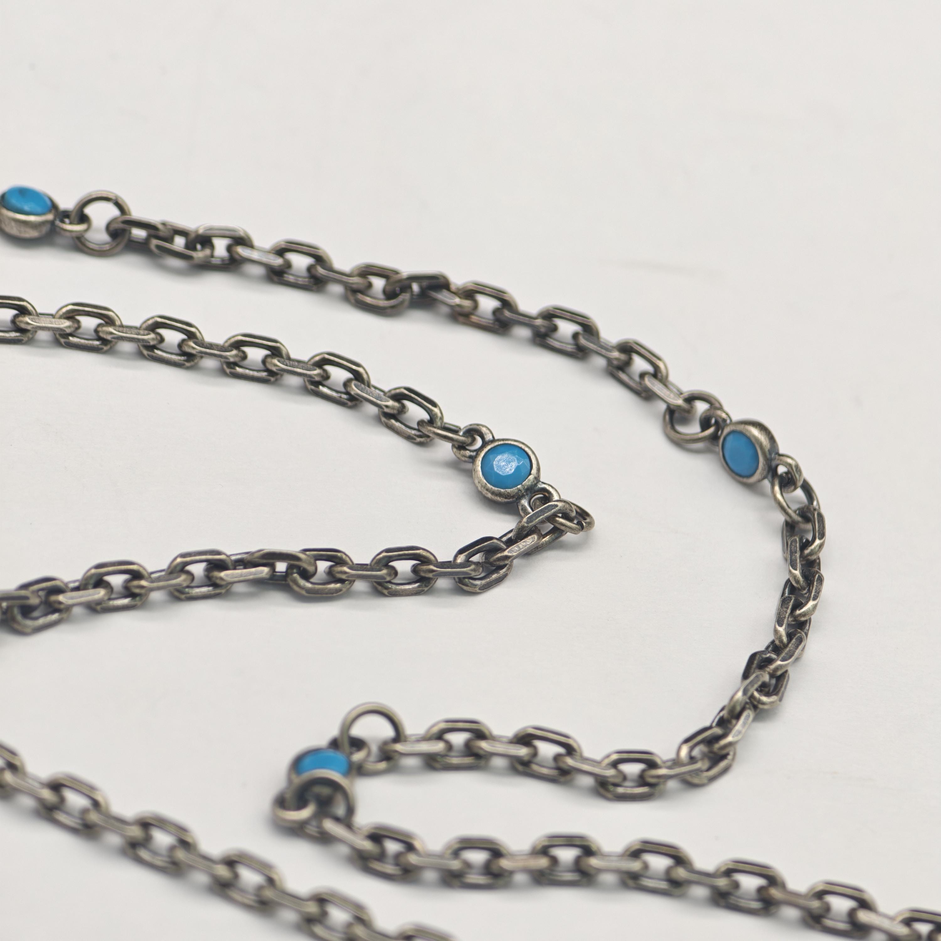 ターコイズ付きシルバーチェーン 925スターリングシルバー 3mm - Etsy 日本