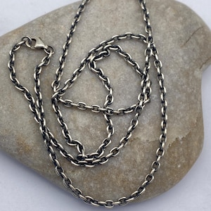 Oxidized Silver Chain 3mm Cable Chain 925 Sterling Silver