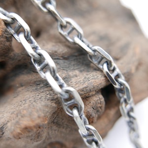 Mens Silver Chain Mariner Puffed Chain Anchor Chain Viking Necklace 925 Sterling Silver 5.7mm