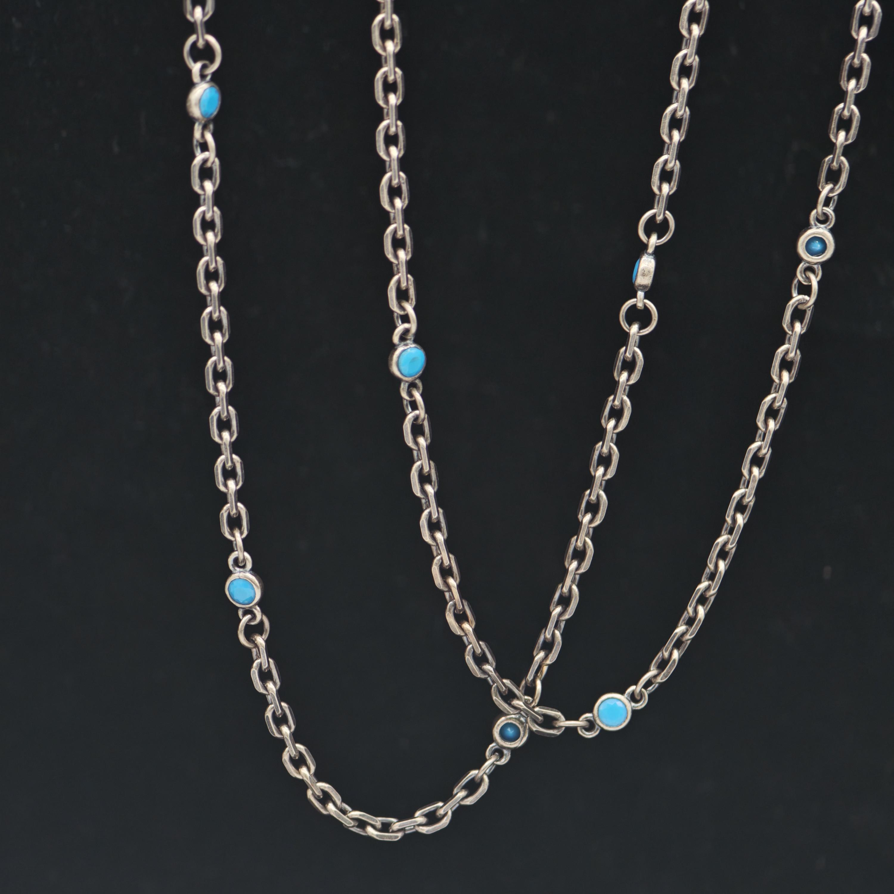 ターコイズ付きシルバーチェーン 925スターリングシルバー 3mm - Etsy 日本