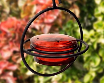 Metall Kolibri Futterhäuschen | Kolibri Barsch Futterhaus ameisensicher und bienensicher | Rotes Glas Kolibri Feeder Glas