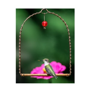 Handmade copper hummingbird perch | Copper hummingbird feeder red glass bead | Hummingbird swing | Hummingbird gift | Bird lover gift idea