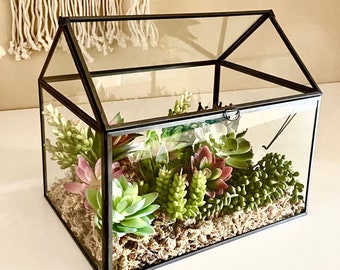 12.2" Large terrarium house | Closed plant terrarium containers | Mini indoor greenhouse | Glass terrarium snails | Big succulent terrarium