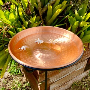 Solid copper bird bath with stake | Hammered copper bird bath bowl with iron stand | Large copper bird feeder | Fine gift for birder