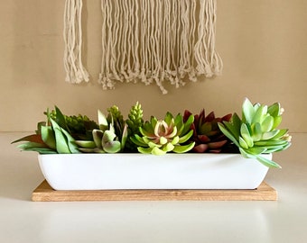 Rectangular ceramic planter | Succulent Mini Planter | Succulent Pot | Cactus Planter| Long white ceramic planter set with drainage and Tray