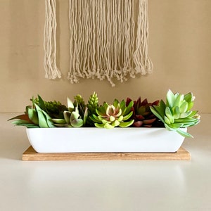 Rectangular ceramic planter | Succulent Mini Planter | Succulent Pot | Cactus Planter| Long white ceramic planter set with drainage and Tray