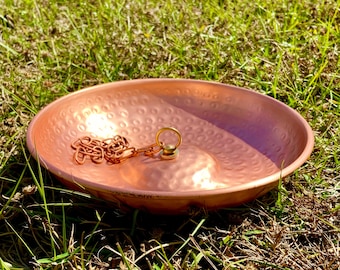 Pure copper rain chain basin 11" 18"| Hanging copper bird bath outdoor | Handmade large rustic metal bird feeder | Copper DYI fountain basin