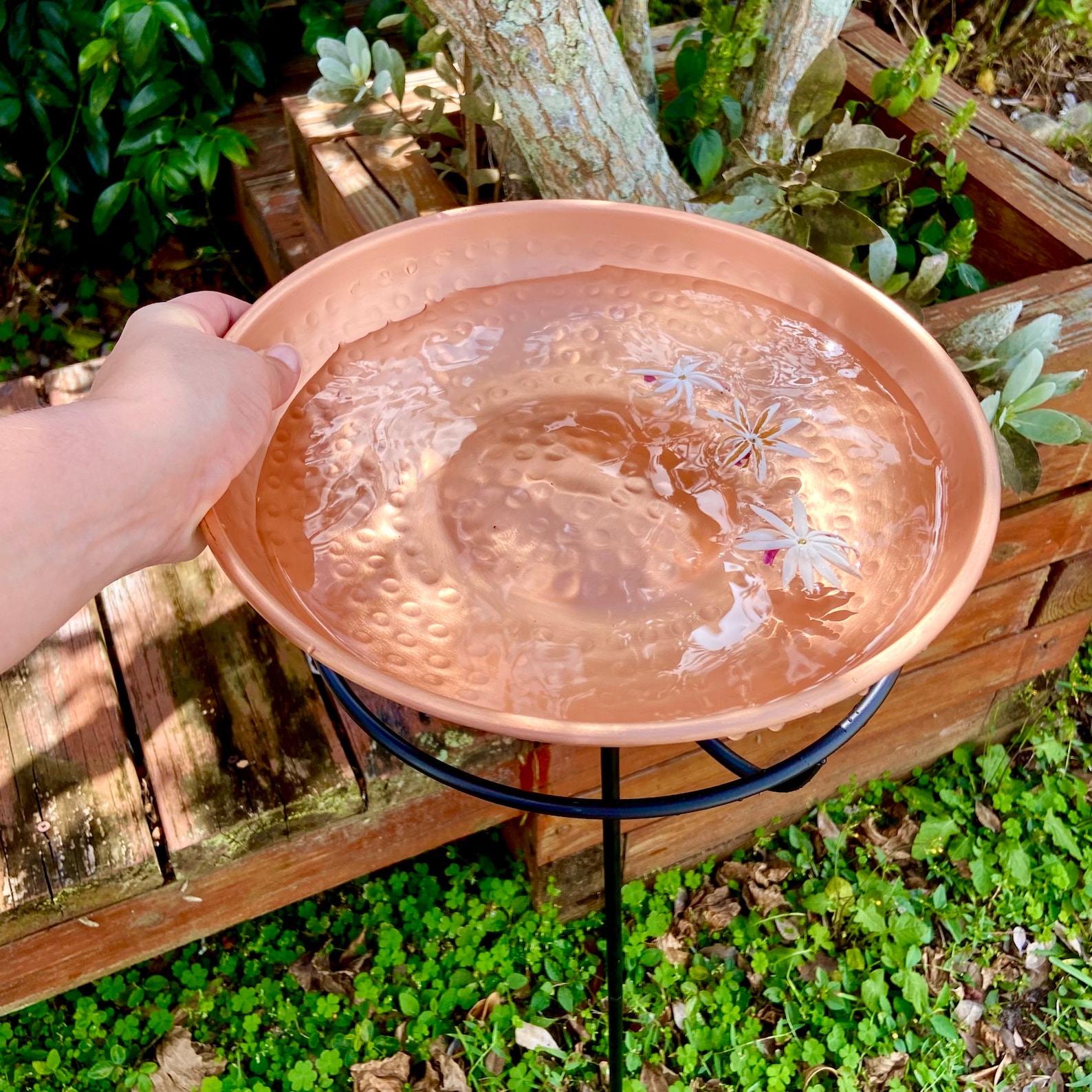 Solid Copper Bird Bath With Stake Hammered Copper Bird Bath Bowl With