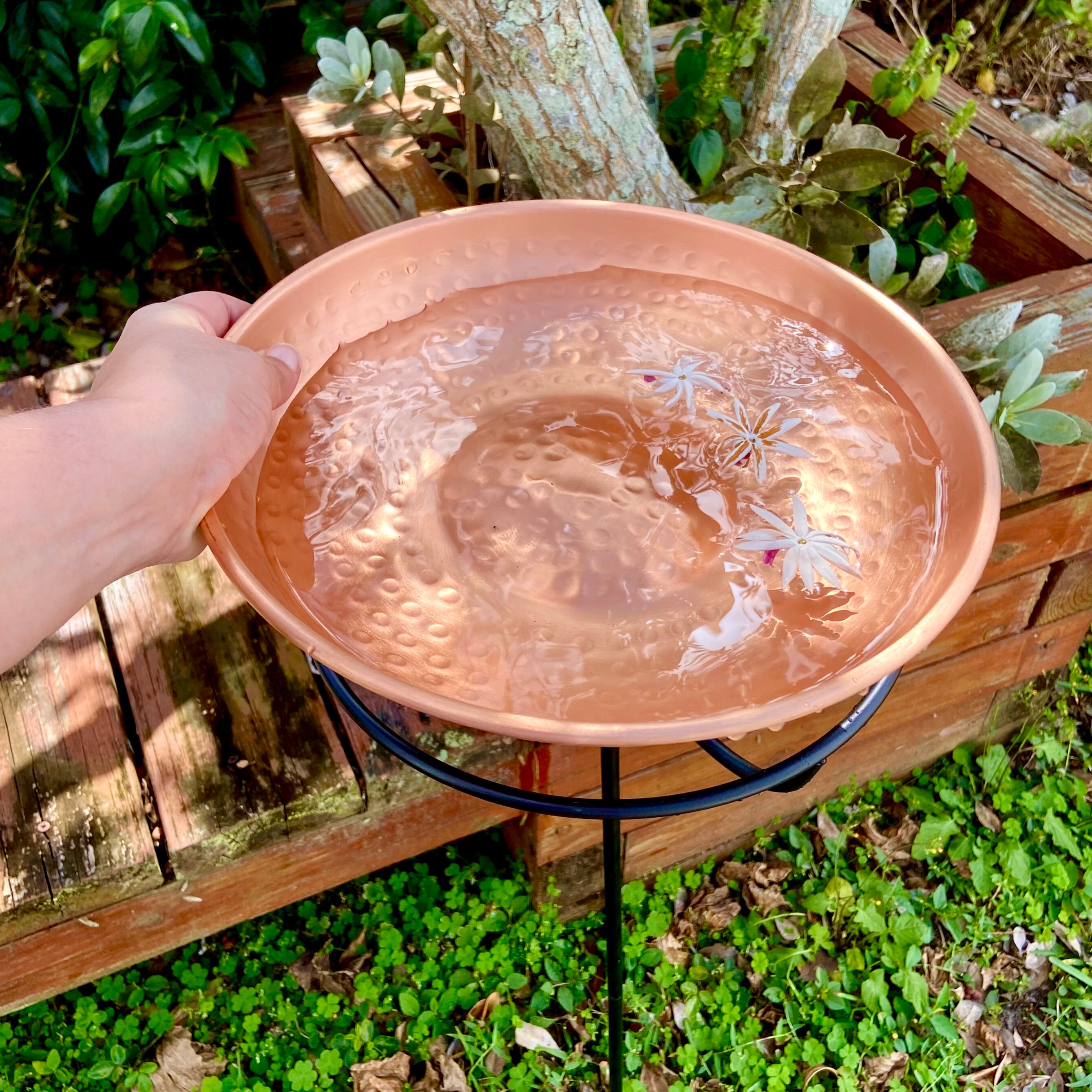 Solid Copper Bird Bath With Stake Hammered Copper Bird Bath Etsy