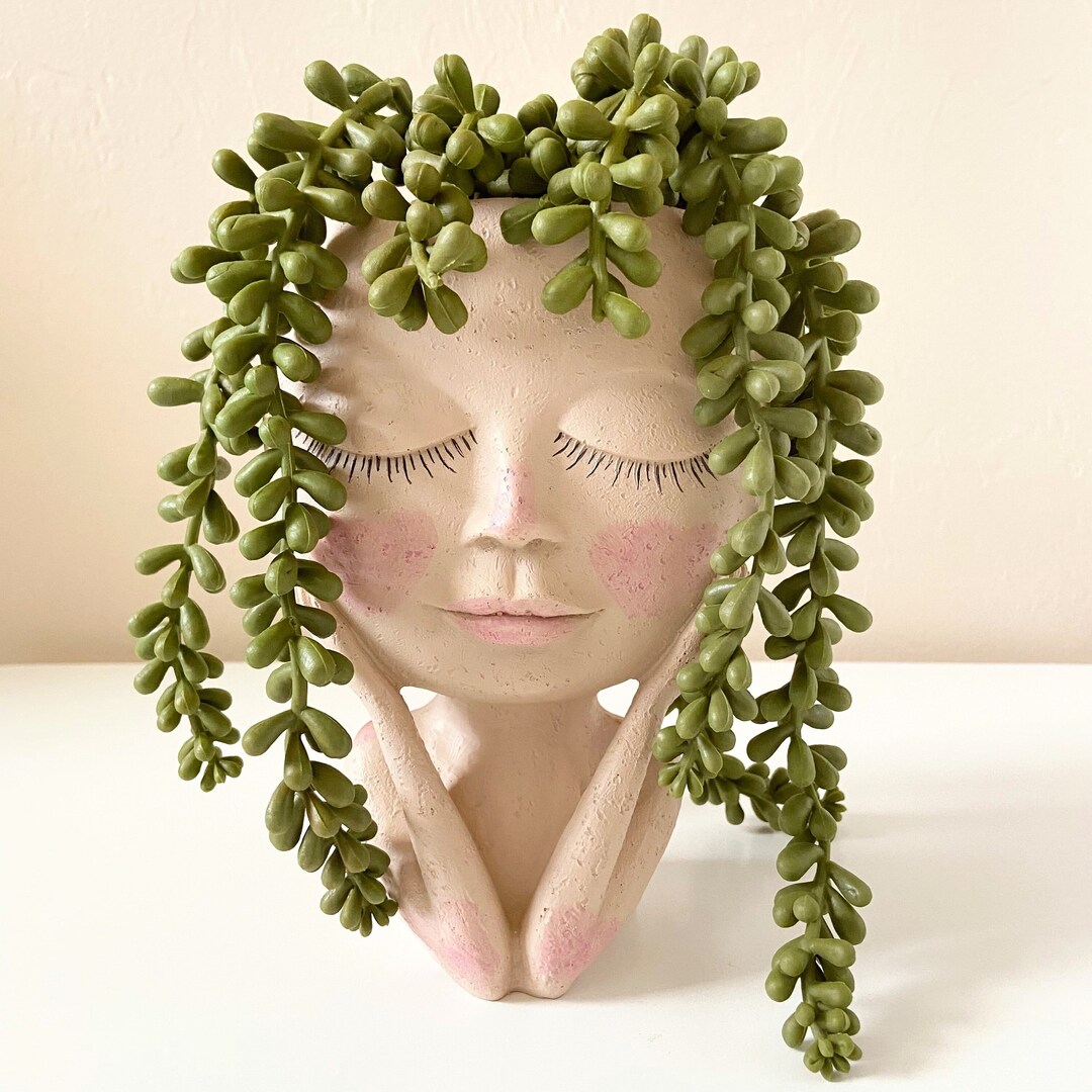 Dreaming Girl Face Planter Pot Doll Head Planter Pot Woman Head Planter