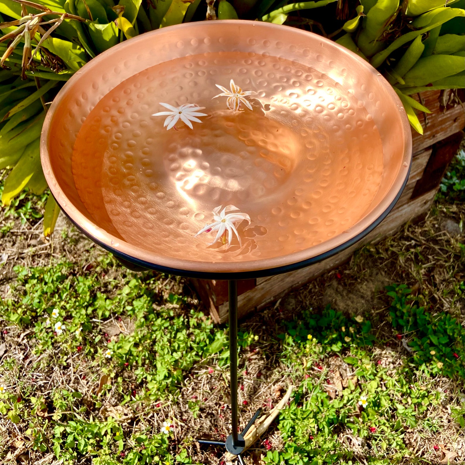Solid Copper Bird Bath With Stake Hammered Copper Bird Bath Bowl With ...