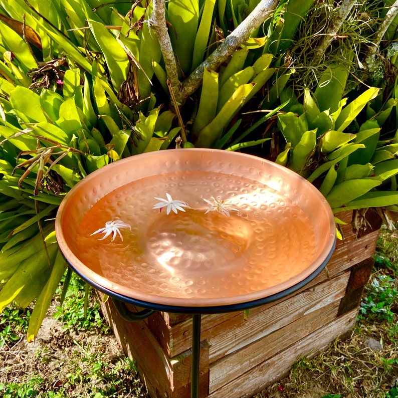 Solid Copper Bird Bath With Stake Hammered Copper Bird Bath Etsy