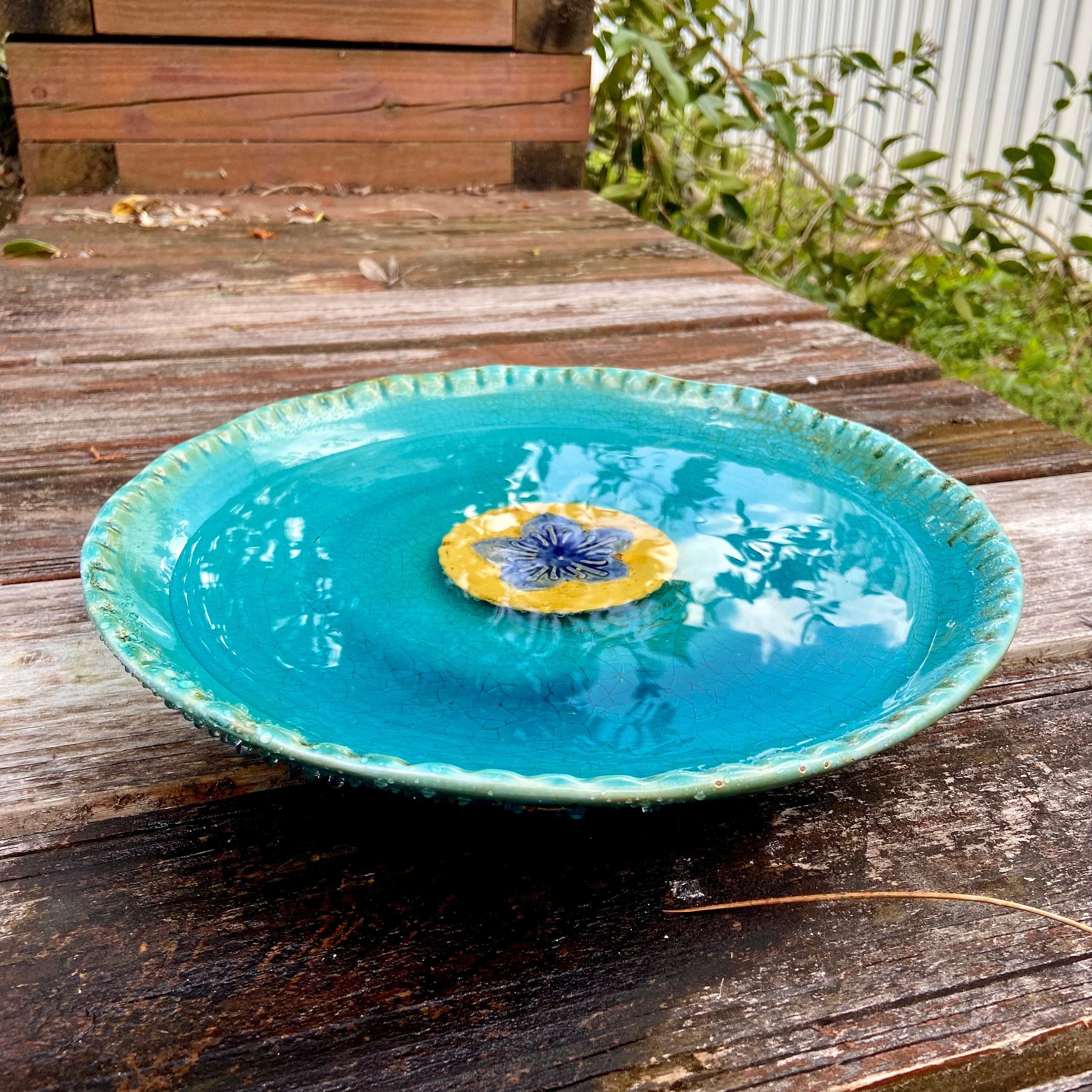 12 Blue Ceramic Bird Bath Bowl for Outdoor Garden Large Ceramic Bird Feeder Garden Pottery Etsy
