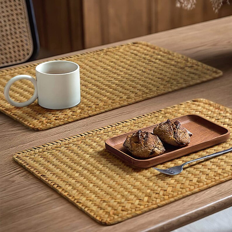 4PC or 6PC Rectangular Woven Placemats Seagrass Wooden Etsy