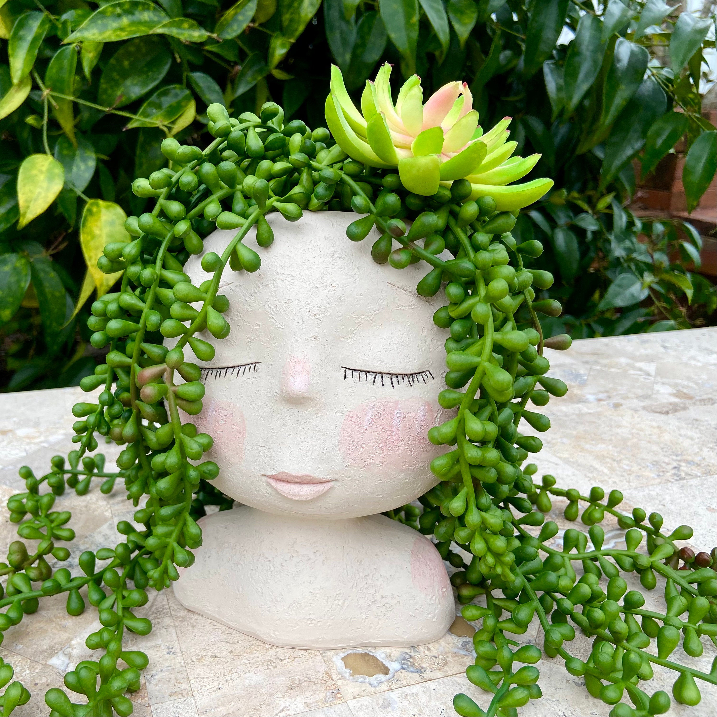 Pot de fleurs en forme de visage de fille - Pot de fleurs mignon en forme  de visage de femme pour plantes d'intérieur et d'extérieur (Couleur kaki)
