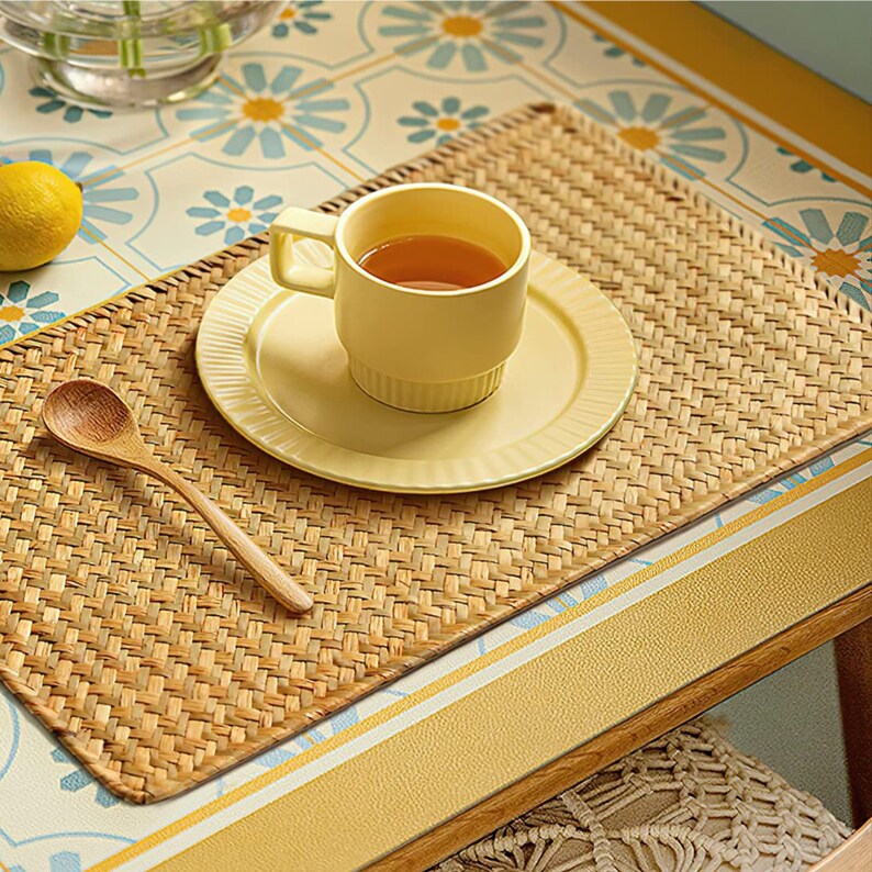 4PC or 6PC Rectangular Woven Placemats Seagrass Wooden Etsy
