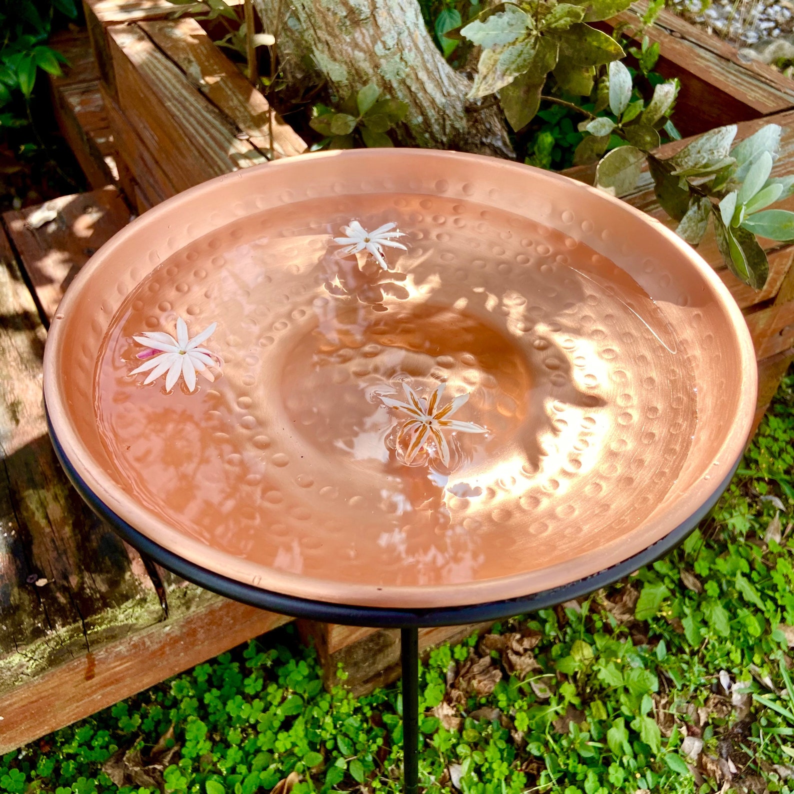 Solid Copper Bird Bath With Stake Hammered Copper Bird Bath Bowl With ...