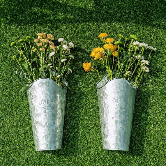 2PC Galvanized Metal Wall Planter Set Outdoor Indoor Wall Planter