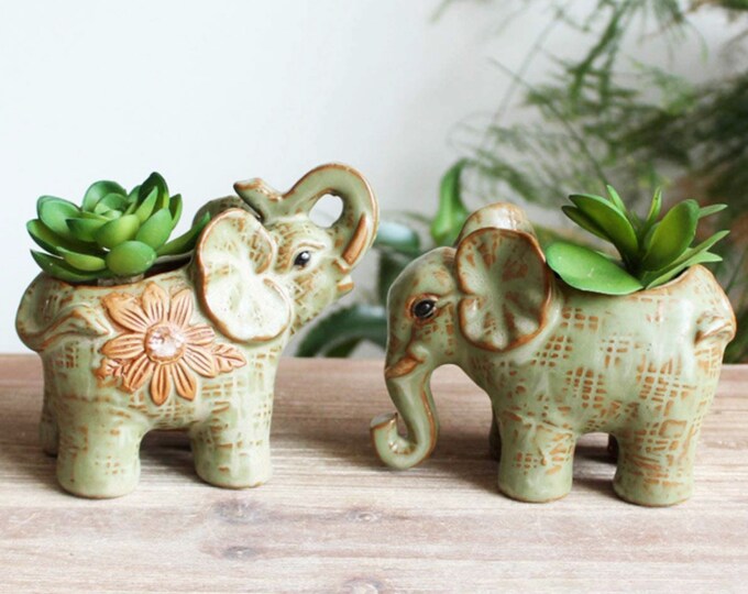 Elephant Planter Pot With or Without Faux Succulent Arrangement Etsy