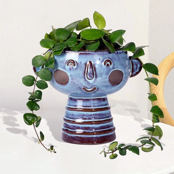 Süßer Sukkulenten Lustiger Übertopf Happy Keramik Blaues Set Übertopf großer Keramik aus Indoor-Übertopf face Übertopf Übertopf Einzigartiger