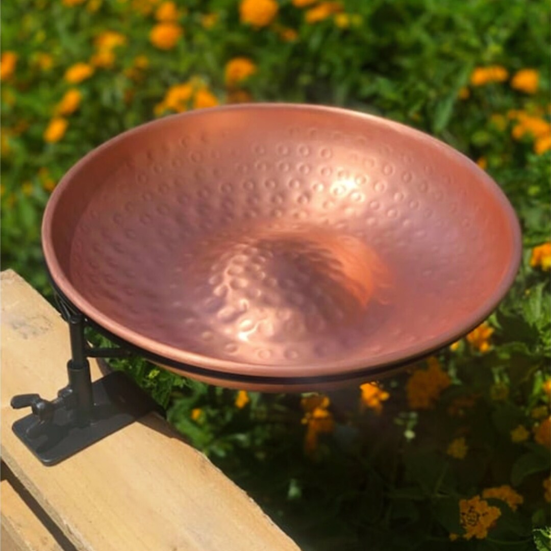 Solid Copper Deck Mounted Bird Bath Metal Balcony Birdbath With Mount