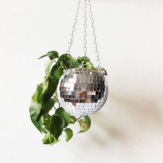 Hanging Disco Ball Planter Mini Disco Ball Plant Pot Unique Planter Mirror  Ball Succulent Hanging Planter Modern Retro Disco Decor 