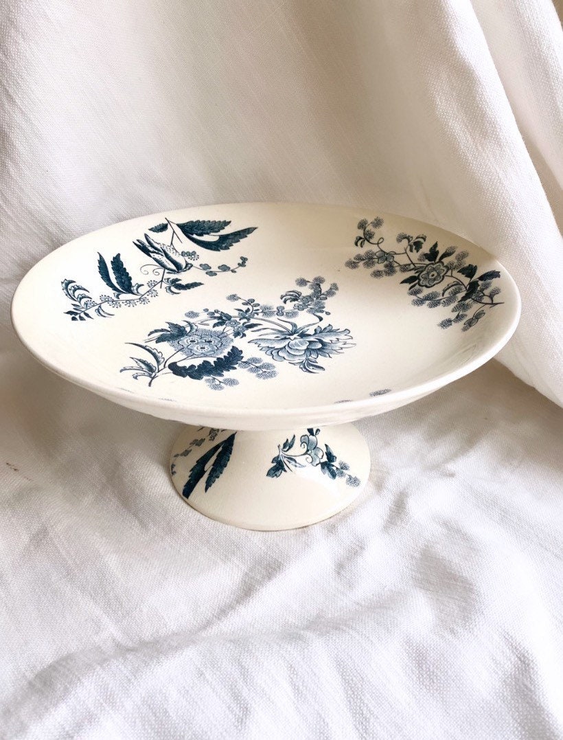 Ycho. Assiette sur Pieds Terre de Fer Longwy. Français Antique. Vintage Très Bon État. Plaque Transf