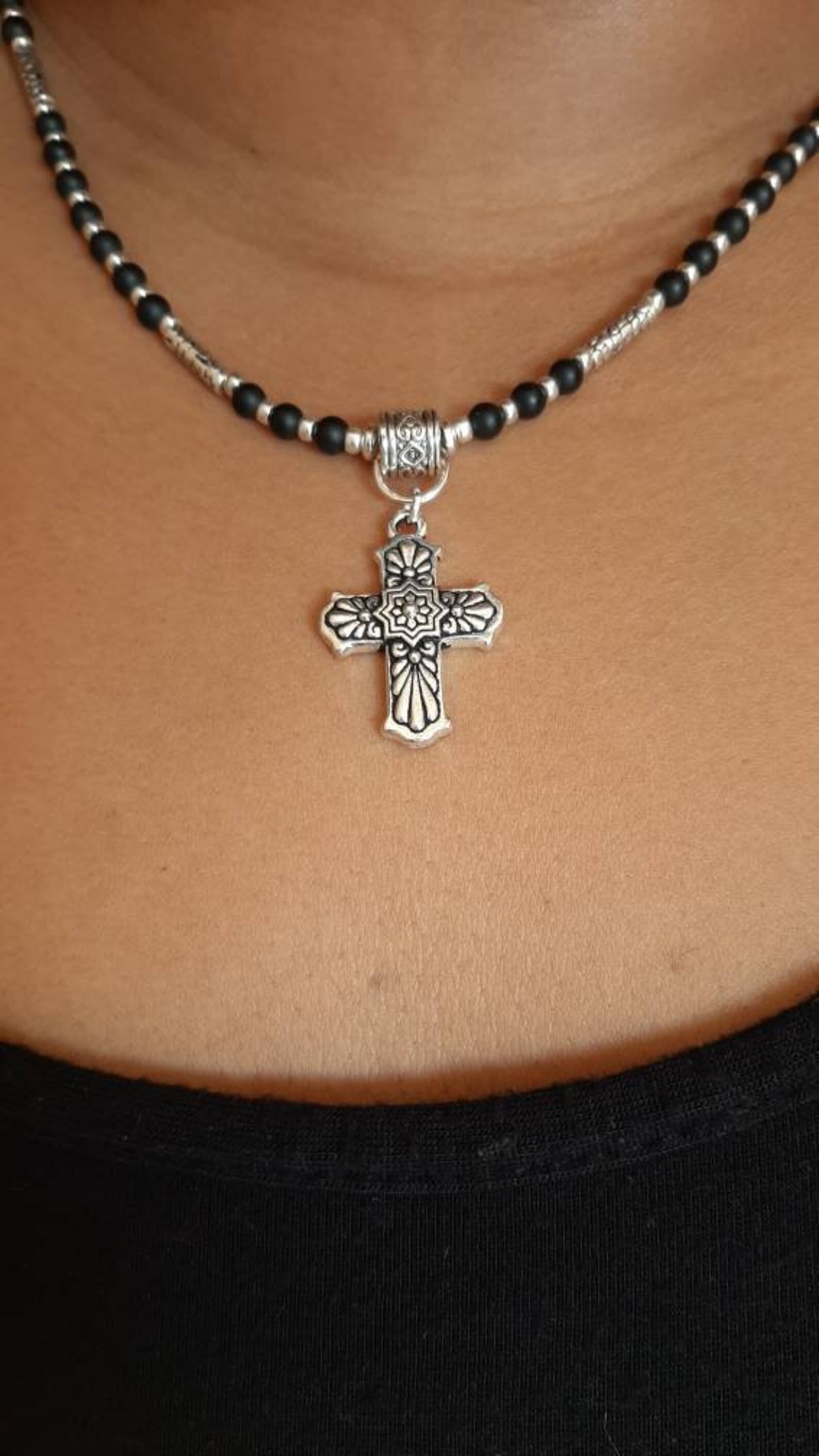Black Onyx Cross Necklace Handmade in USA and Customizable Etsy