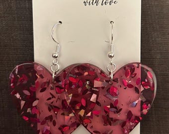 Handmade hug me candy hearts dangle earrings