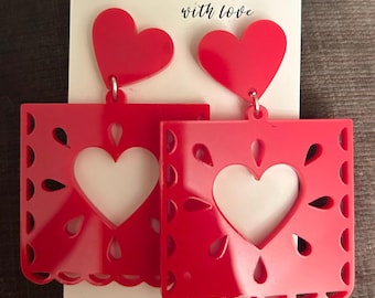 brincos de papel picado vermelho feitos à mão dia dos mortos