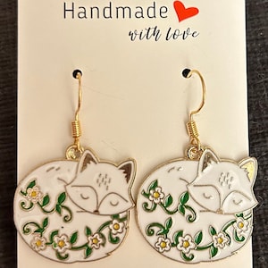Handmade floral fox earrings