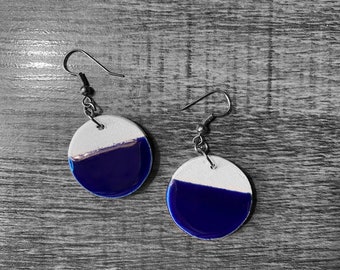 Handmade Cobalt Blue Earrings, Ceramic Blue Earrings, Everyday Earrings, Modern Earrings, Fashion Unique Earrings, Pottery Earrings