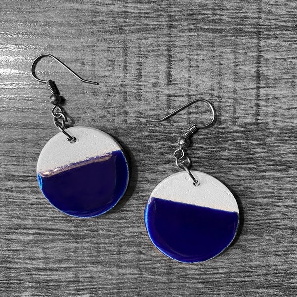 Handmade Cobalt Blue Earrings, Ceramic Blue Earrings, Everyday Earrings, Modern Earrings, Fashion Unique Earrings, Pottery Earrings