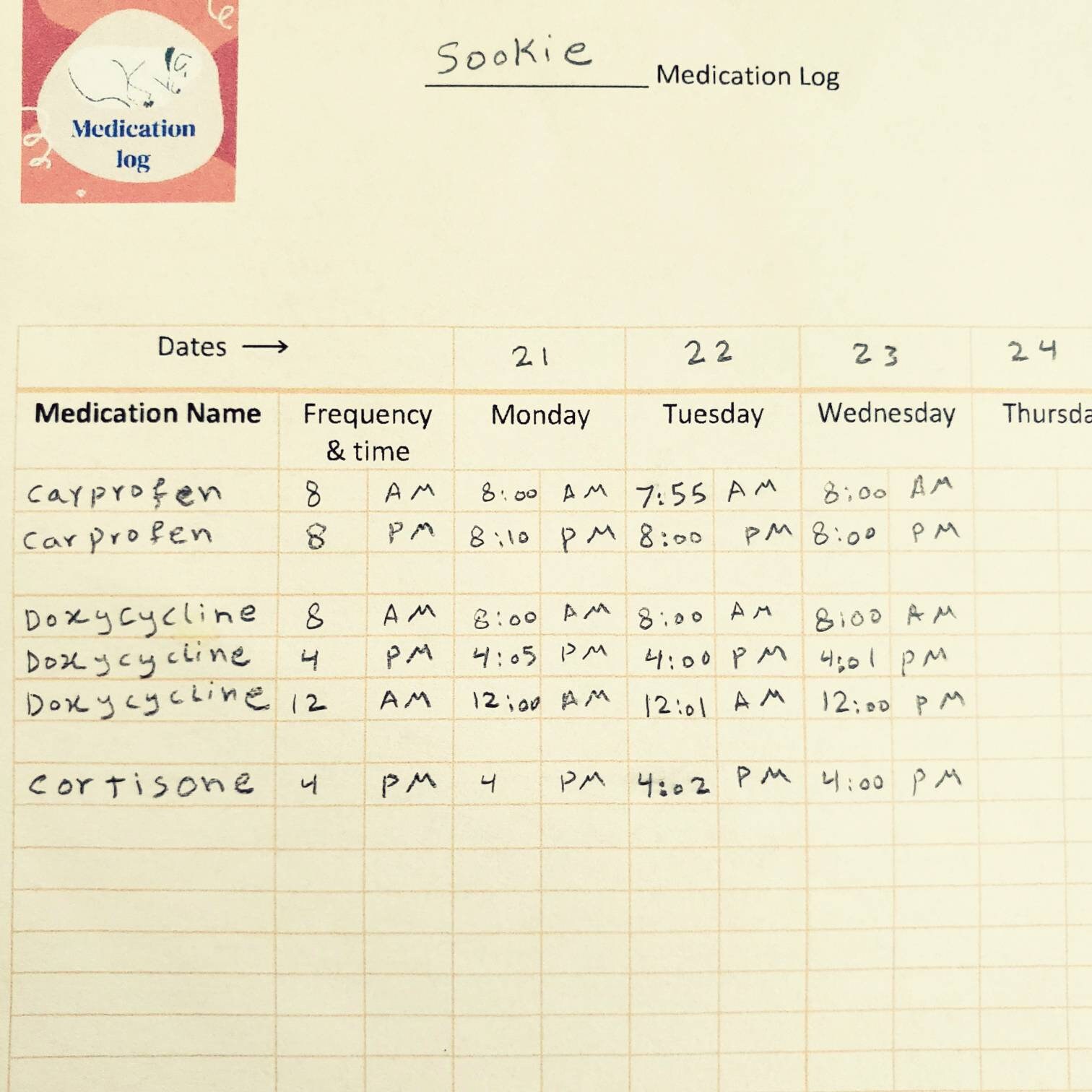 Pet care printable Daily and weekly medication log Pet Etsy