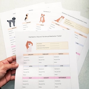 Printable dog flea and tick tracker, Pet care planner, Heartworm medication tracker, Monthly tracker, Pet medication log, Pet planner