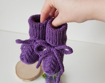 Knitted Booties For A Newborn, Gender Neutral Expecting Baby Gift, Merino Wool Cute Shoes