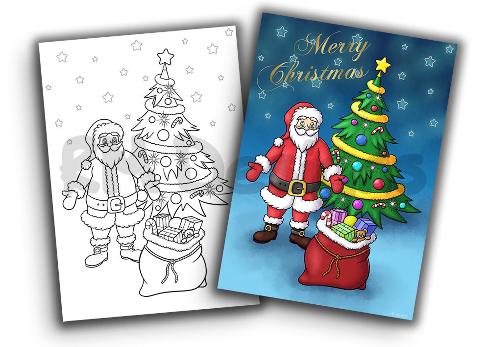 Printable Christmas Card Coloring Page Digital Night - Etsy Canada