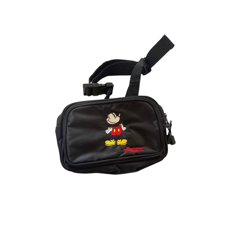 Vintage Disney World Micky Maus Schwarz Nylon Fanny Pack Gürteltasche Bestickt Bild 1