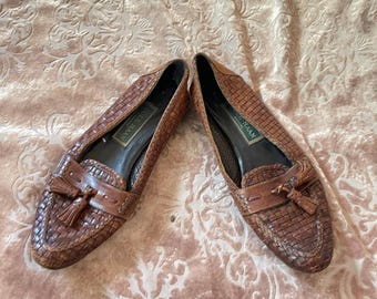 Vintage jaren 80 Cole Haan bruine geweven loafers maat 7,5 smal