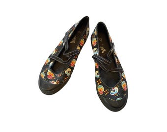 Y2k skechers Women Sugar Skull Day of the Dead Mary Jane Black Flats Size 10