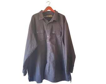 Vintage Faux suede Mens 5X Big and Tall Black Button Down Utility Shirt
