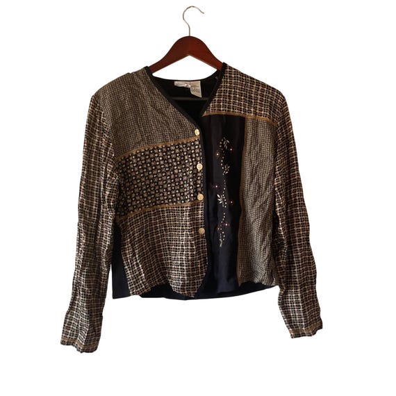 Womens Patchwork Embroidered Button Front Blouse … - image 1