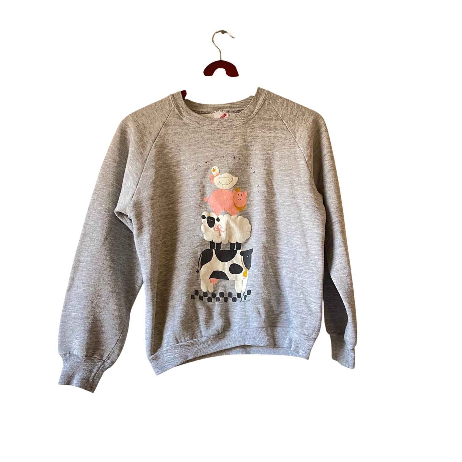 Vintage Jerzees Gray Farm Animal Stack Crewneck Sweatshirt Women's