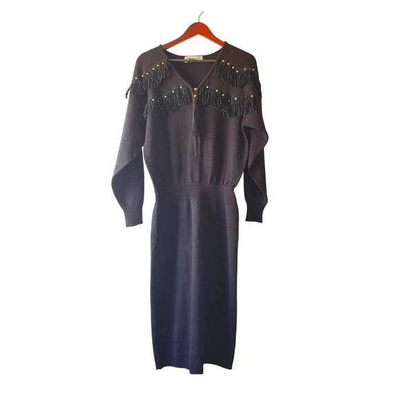 knee length dresses for ladies Black Western Geometric Print 3/4 Sleeve Loose Midi Dress