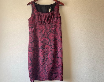 Vintage 90s fuchsia and black paisley babydoll style mini dress size medium