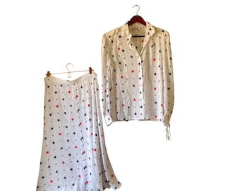 NWT Vintage Americana Stjärnmönster 2-delat set med blus och maxikjol