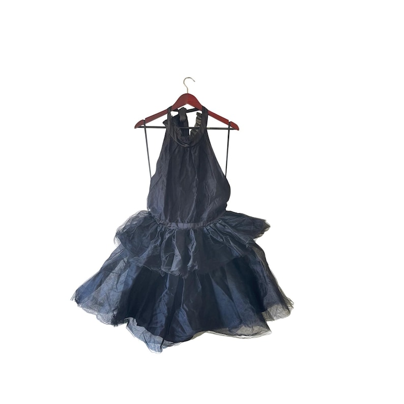 NWT Hutch Anthropologie Black Tulle Halter Mini Dress Tiered Bow Back Size 10 image 1